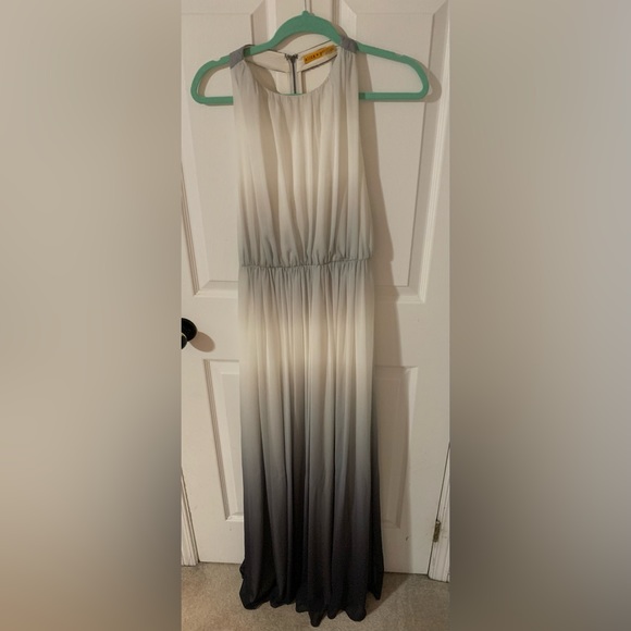 Alice + Olivia Womens Gray Ombre Silk Chiffon T Back Sleeveless Maxi Gown - Picture 3 of 5